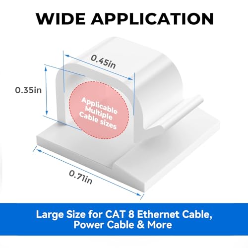 40Pack Large Cable Clips, Adhesive Wire Holders for Desk Wall, White - color: White