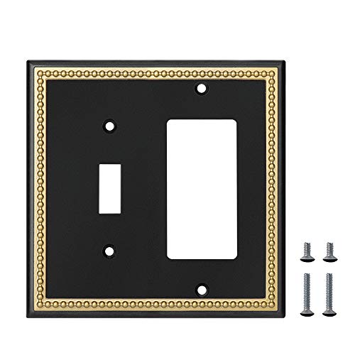 Pearled Frame Decorative Wall Plate Switch Plate Outlet Cover (Toggle/Decorator, Black & Dark Golden) - style: Toggle/Decorator