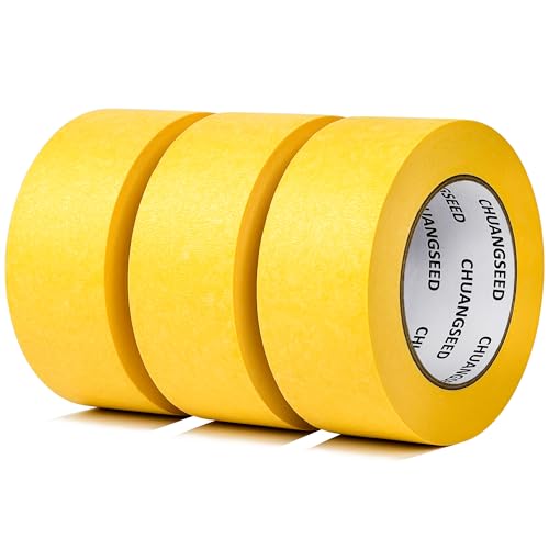 CHUANGSEED 3-Pack Yellow Painters Tape 1.88 Inches x 60 Yards Blue Masking Tape Bulk - Sharp Edge Line Technology, Produces Sharp Lines Residue-Free and Artisan Grade Wall Trim Tape - color: Yellow