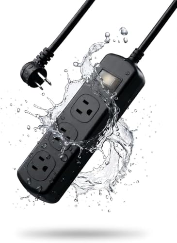 Outdoor Power Strip Weatherproof IPX6, Waterproof Surge Protector with 3 Wide-Spaced Outlets, Flat Plug Heavy Duty Extension Cord for Garden Patio Garage, Wall Mountable, 13A 1625W (Black, 3FT) - size: 3FT
