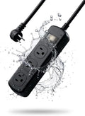 Outdoor Power Strip Weatherproof IPX6, Waterproof Surge Protector with 3 Wide-Spaced Outlets, Flat Plug Heavy Duty Extension Cord for Garden Patio Garage, Wall Mountable, 13A 1625W (Black, 3FT) - size: 3FT
