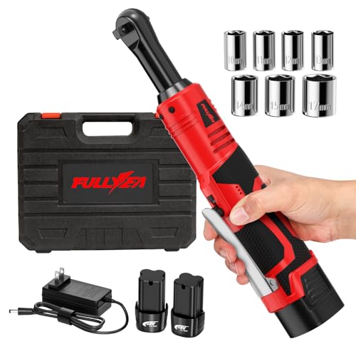 FULLYEA 3/8" Cordless Electric Ratchet Wrench Set, 45 Ft-lbs,Variable Speed