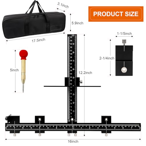 Cabinet Hardware Jig Tool - Adjustable Drill Template for Handles & Pulls on Drawers/Doors | All Aluminum Alloy with Center Punch & Carrying Bag