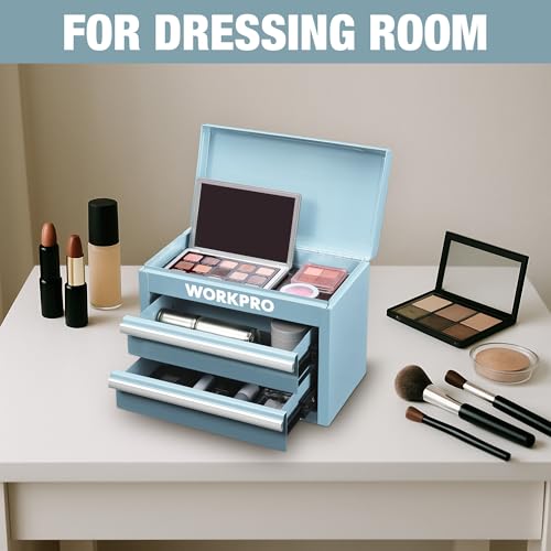 WORKPRO Metal Mini Tool Box with 2 Drawers and Top Storage - color: Macaron Blue
