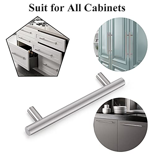 Probrico 5 Pack|Brushed Nickel T Bar Cabinet Pulls Stainless Steel Kitchen Cabinet Drawer Handles, 6-1/3 inch Hole Centers, Euro T Bar Pulls - color: Brushed Nickel, size: hole center 6-3/10"