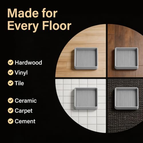 Yelanon Furniture Coasters 4 Pcs 4" Square Gray Caster Cups for Hardwood - size: 4pcs 4" Square Grey