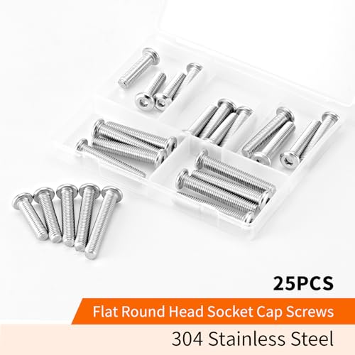 M8 x 30mm 35mm 40mm 45mm 50mm Flat Round Head Hex Socket Cap Screws Bolts, Furniture Screws, 304 Stainless Steel, Allen Hex Drive, Metric Fully Threaded, Bright Finish, Assortment Kit 25PCS - size: M8 x 30/35/40/45/50mm (25PCS)