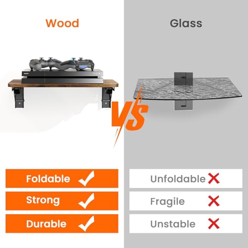 Homode Projector Shelf for Wall, Foldable Floating TV Shelf, Rustic Brown - color: Rustic Brown