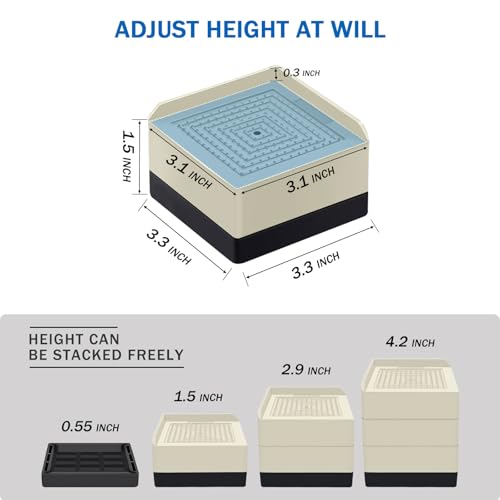 ANNKUT Bed Lifts Risers 1.5 inch, Square Adjustable Risers Blocks for Bed Sofa Table and Couch Lifting，Heavy Duty Support Up to 1,300 Lbs (4 Pack-Apricot) - color: 1.5 In-apricot(square)