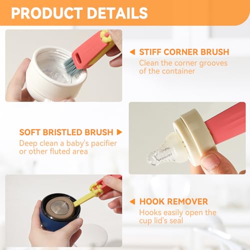 3 in 1 Cup Lid Gap Cleaning Brush Set, Multifunctional Bottle Cleaning Brush, Cup Lid Gap Cleaner, Home Kitchen Crevice Brush Tools(Multicolor) - color: Multicolor