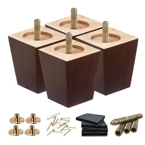 SHANJUE 3 Inch Couch Legs Square - Furniture Feet for Ottoman Cabinet 4PC - size: 3 inches