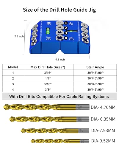 VASTHOME Aluminum 30/45/90° Angle Drill Guide Jig for Woodworking - Precision Angled and Straight Hole Drilling with Bubble Level, for Stair Handrail, Deck Post, Cable Railing, Furniture Assembly - color: Aluminum Blue