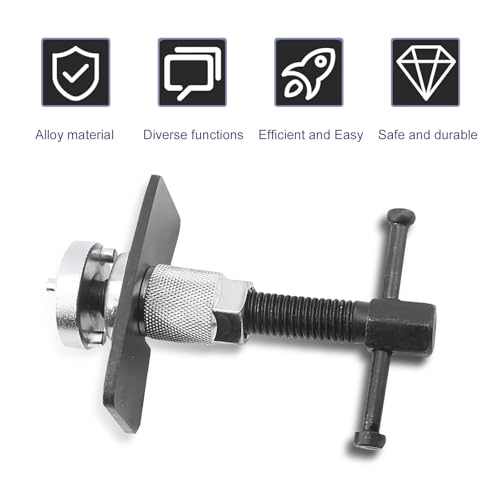 Car Brake Pad Replacement Tool, Disc Brake Caliper Compression Tool Kit, Anti-rust Piston Rewind Device with 2 Adapters and C-shaped Plate, Universal Repair Accessory for Cars (Silver)