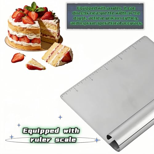 Stainless Steel Dough Scraper with Measuring Scale - Multi-Purpose Kitchen Tool for Baking, Pizza, Grilling, Pastry Cutter & Vegetable Chopper | Ergonomic Handle & Rust-Proof Design