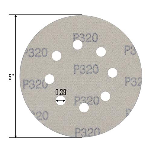 5-Inch 8-Hole Hook and Loop Sanding Discs, Orbital Sander Sandpaper Discs, 100 Pieces Round Sandpaper Set, 320 Grit - size: 320-Grit