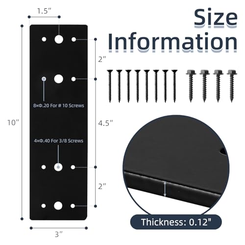 4Pcs Straight Steel Flat Plate, 10" X 3" Heavy Duty Mending Plate, Joining Brackets, Repair Joining Fixing Brace with 2 Sets of Screws Fit 4x4,6x6 Lumber