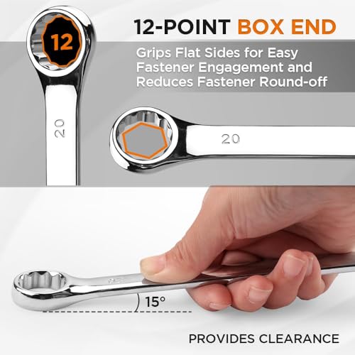 HORUSDY 15-Piece Metric Wrench Sets, Premium Combination Wrench Set Metric 8-22mm, Max Torque, 12-Point, Chrome Vanadium Steel, with Storage Rack - style: 15-Piece Metric Wrench Set
