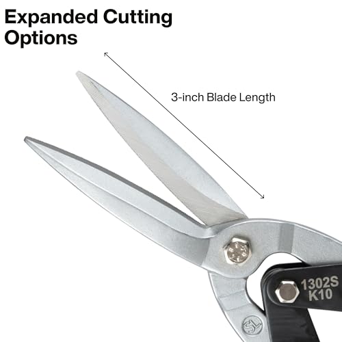 Klein Tools 1302S Aviation Tin Snips, Straight, Long Cut, Heavy Duty Metal Cutting Shears with Forged Steel Blade - style: Long Nose Straight-Cutting
