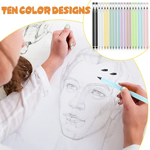 Fuutreo 30 Sets Back to School Inkless Pencil with Eraser Infinite Everlasting Pencil with 30 Replaceable Nibs for Teacher Sketch Drawing Writing Forever Eternal Reusable No Need Sharpened 10 Colors