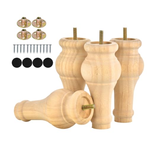 Michanco M8 Bolt Furniture Legs 6 Inch Wooden Bun Feet Set of 4, Replacement Legs for Chair Ottoman Dresser Unfinished - color: 6 Inch Unfinished