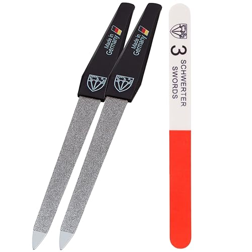 3 Swords Germany - Sapphire Metal Nail File Set 2 Pieces with 1 PIECE 3-Way Nail Buffer – Nail Care Made in SOLINGEN/Germany - color: 2 Nail Files / 1 Buffer
