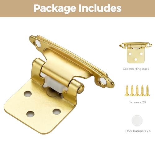 4 Pack 2 Pair Gold Cabinet Hinges, 1/2" Overlay Semi-Concealed Hinges - color: Gold, size: 1/2" Overlay