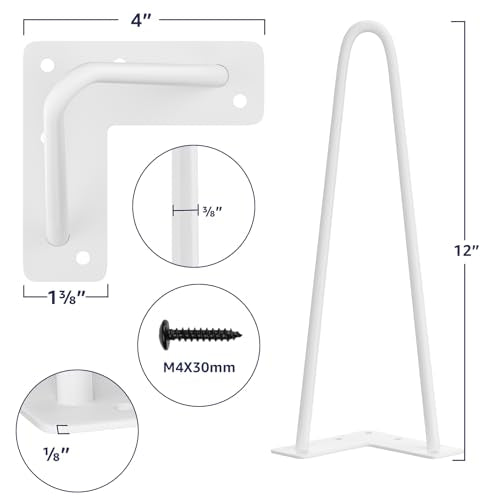 SMARTSTANDARD 12 Inch Heavy Duty Hairpin Furniture Legs, White 4PCS - color: White, size: 12 Inch