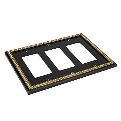 Pearled Frame Decorative Wall Plate Switch Plate Outlet Cover (Triple Decorator, Black & Dark Golden) - style: Triple Decorator