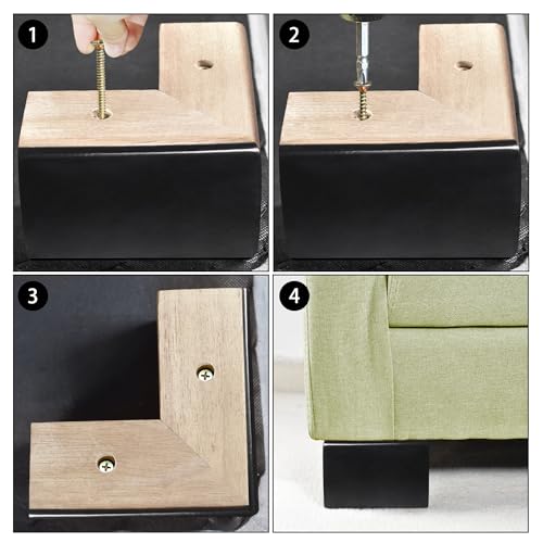 Bed Risers 4 inch L-Shaped Wood Furniture Risers Pack of 4 Black Sofa Legs for Couch Dresser Cabinet Bench Legs Extenders Furniture Lifters - color: Black, size: 4 inch