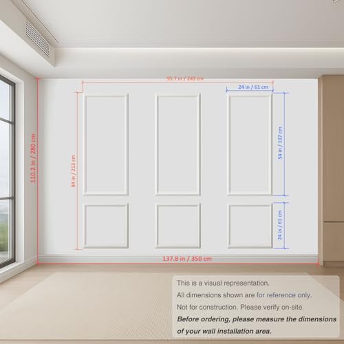 Set of 3 Peel and Stick Wall Molding Kit, Pre Cut Wainscoting Panels