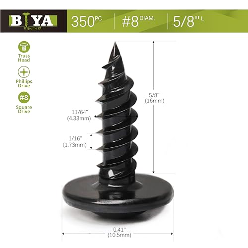 Black Wood Screws，#8×5/8 inch 350Pcs Black Truss Head Wood Cabinet Screws - color: Black, size: #8×5/8"