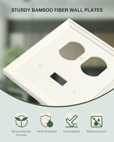 2-Pack Natural Bamboo Fiber Combo Toggle/Duplex Light Switch Cover Plate - color: Light Almond, size: 1 Toggle/1 Duplex 2PK