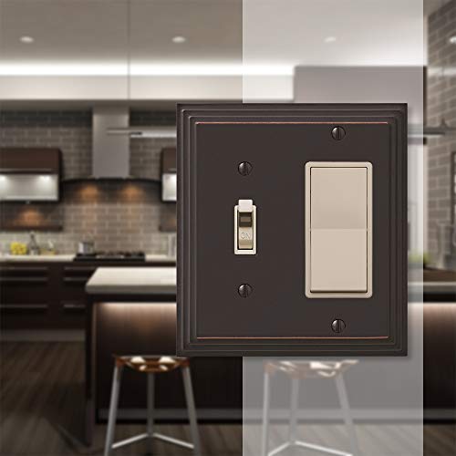 Amerelle Steps Single Toggle/Single Rocker Cast Metal Wallplate in Aged Bronze - color: Aged Bronze, size: 1 Toggle / 1 Rocker GFCI