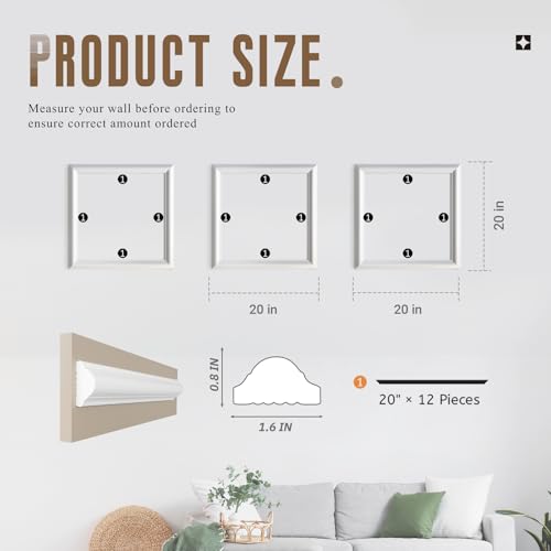 Peel and Stick Wall Molding Kit, Accent Wall Panels for Interior Wall Decor with Double-Sided Tape, 3 Set Pre-Cut PS Wainscoting Panels (20 * 20 in) - size: 20x20, style: T40-1