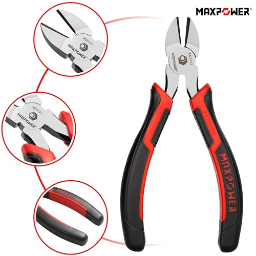 MAXPOWER Diagonal Cutting Pliers, 6-inch & 8-inch Side Cutting Pliers for Cutting Electrical Wire, Cable Ties, DIY Craft, Non-slip and Soft Grip Handle - 2 Pack
