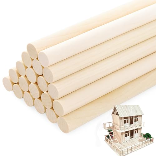 Santoy 20 PCS Wooden Dowel Rods – 3/8 x 15 Inch Round Unfinished Hardwood Sticks for Crafts, DIY Projects, Cake Support, Wedding Ribbon Wands & Art Supplies