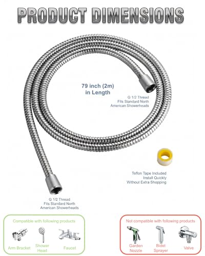 79 inches Extra Long Kinkless Chromed Flexible Stainless Steel Shower Hose - Replacement for Handheld Showerhead Hose - style: 79'' Chrome