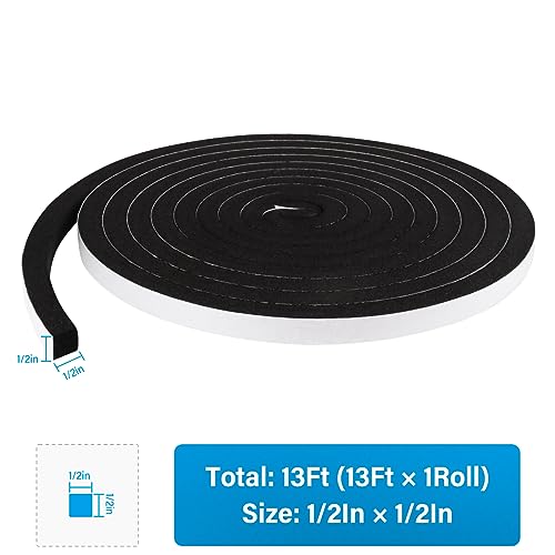 DGSL Foam Weather Stripping, 1/2" x1/2", 13Ft Door Window Seal Tape - size: 1/2In x 1/2In x 13Ft