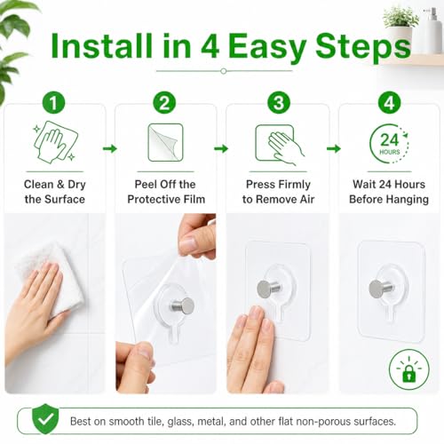 15Pcs Picture Hangers Without Nails, Drill Free Adhesive Wall Hooks, 33 lbs - color: Transparent-15PCS