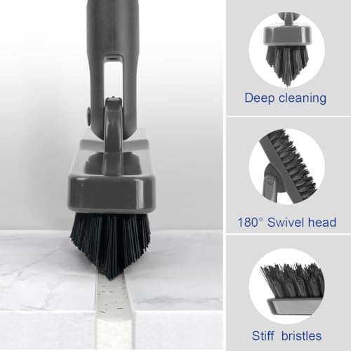 CELOX Heavy Duty Long Handle Scrub Brush, Tile Scrub Brush with Long Handle Stiff Bristles for Cleaning (Gray) - color: Bright-gray