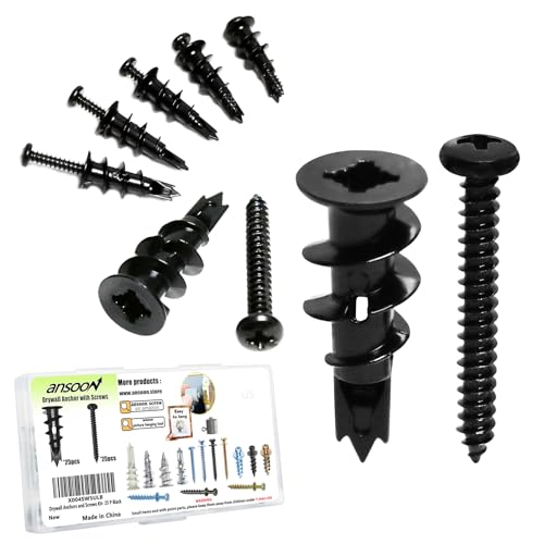 50Pc #8 Black Self Drilling Metal Drywall Anchors Heavy Duty and Screws kit