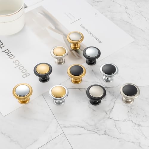 KOOFIZO 10 Pack Nickel & Black Cabinet Knobs, Round Single Hole Pulls 1960s - color: Brushed Nickel + Black, size: Knob 1 - 10Pcs, style: Round
