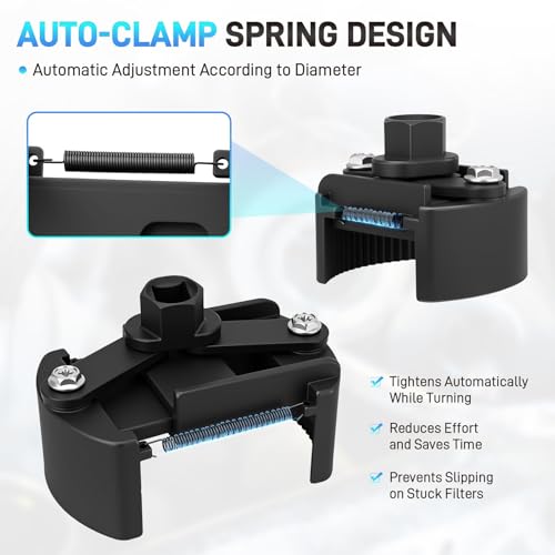2PCS Universal Adjustable Oil Filter Wrench 60-80 mm & 80-105 mm, Oil Filter Removal Tool with Auto-Clamp Spring, 1/2" Drive Cap Wrench Set with Non-Slip Jaws, Fits Small to Heavy Duty Spin-on Filters - size: 60-80 mm & 80-105 mm (2 Pieces)