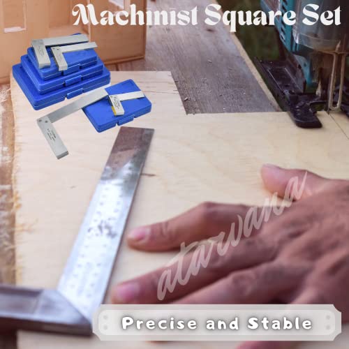 Machinist Square Set 2, 3, 4, 5 Inch, Atarvana Mechanical Steel High Precision Squares, Harden Carbon Steel, 90 Degree Wide Base, L-Type Right Angle Ruler Tool for Woodworking - style: Set of 2, 3, 4, 5 Inch