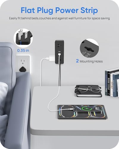 Electrical Outlet Extender Stick, Features 4 USB & 6 Outlets - color: Black, size: 19in