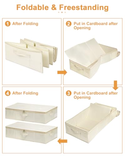 punemi Sturdy Under Bed Wedding Dress Storage Box, 3Pack, Beige - color: Beige, size: 3 Pack-6.7 inch Tall-Structured