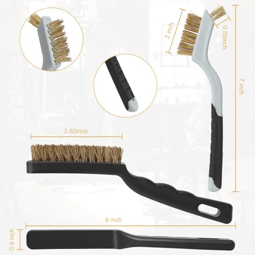 VASTOOLS 8 Pack Wire Brush & Scraper Set, 7"+9" Brass/Stainless Steel/Nylon Brushes with Stiff Putty Knives for Rust, Paint, Grease Removal, Metal, Tile, Concrete & Household Cleaning - size: 7" 9"