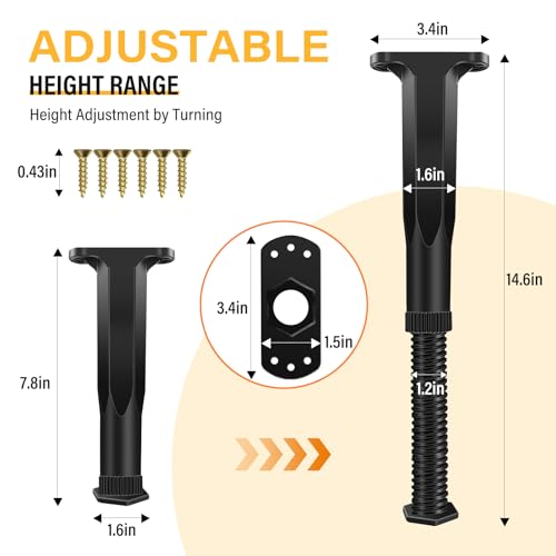 8 PCS Adjustable Height Bed Frame Support Legs - 7.8-14.6inch Bed Slats Support Leg with Screws, Furniture Legs for Bed Frame/Bed Center Slat/Cabinet/Dresser/Table/Sofa/Chair, Bed Replacement Legs - size: 8 PCS