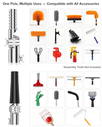 Telescoping Pole, 7-30 Ft with Joint Angle & Squeegee Adaptor, Aluminum Telescopic Paint Roller Extension Pole & Extendable Pole, Anti-Slip Foam Grip, Multi-Purpose Gutter Window Dust Cleaning Pole - size: 30 FT