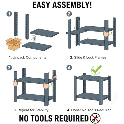 2-Tier Heavy Duty Garage Shelving, 1,000 lbs Capacity Adjustable Metal Storage Shelving Unit for Garage, Utility Room, Basement and Workshop, 15.8" W x 11.8" D x 16" H - size: 2T 16"W x 12"D x 16"H